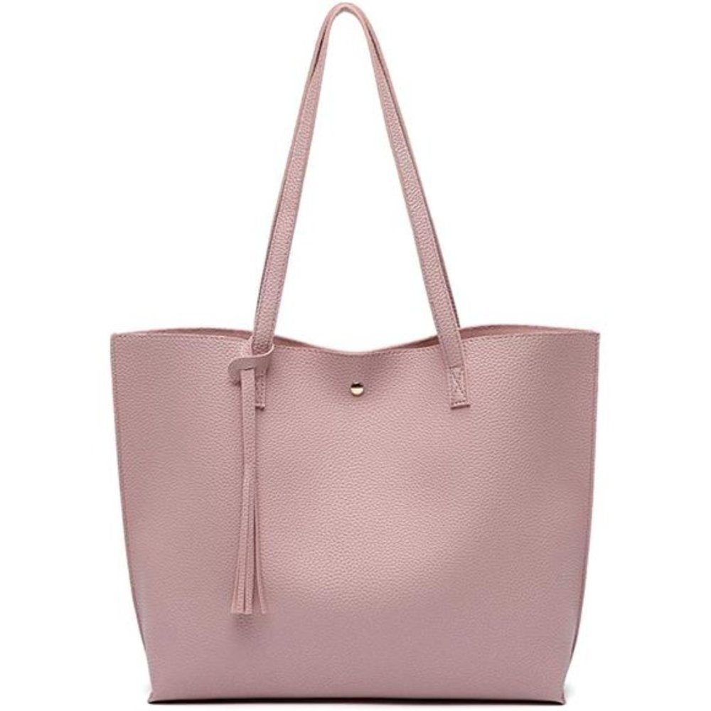 Women's Soft Faux Leather Tote Shoulder Bag Big Capacity Tassel Handbag